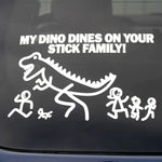 Car Decal Large 8" x 5.5" My Dino Dines on Your Stick Family Funny Vinyl Big Dinosaur Sticker Fits SUV Van Truck Figure Rear Windshield Window Side Funny Family