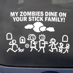 Car Decal Large 8" x 5.5" My Zombie Dines on Your Stick Family Funny Vinyl Big Dinosaur Sticker Fits SUV Van Truck Figure Rear Windshield Window Side Funny Family