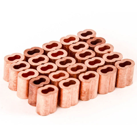 1/8 Inches Copper Wire Rope and Cable Line End Double Barrel Ferrule - Qty 25