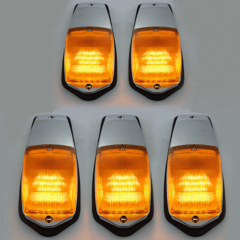 Set of 5 Cab Marker Lights Chrome with 31 Ultra Bright LED Lamps Compatible with Peterbilt Kenworth Freightliner Mack Roof Clearance Amber DOT Compliant