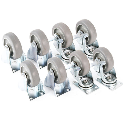 8 Plate Casters 3-3/8 Inches Polyurethane Wheels 4 Rigid 4 Swivel Brake Tough Caster