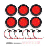 4 Inches Round 6 Pack Red 10 LED Stop Turn Tail Light Brake Flush Truck Trailer DOT Compliant Includes Deluxe Install Kit with Grommets, Connectors and Ties