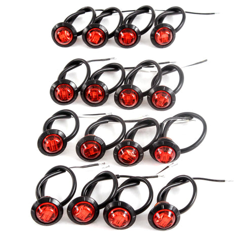 16) 3/4 Inches Red LED Clearance Side Marker Lights Truck Trailer Pickup Flush Mount
