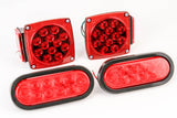 Led Pair Trailer Square Tail Light under 80 Inches & 2) 6 Inches Red Oval Side Marker Lights
