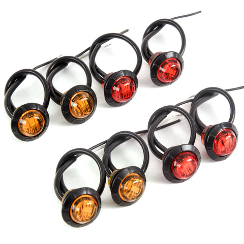 (4) 3/4 Inches Amber & Red LED Clearance Side Marker Lights Truck Trailer Pickup Flush