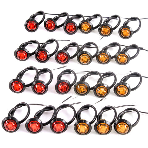 12) 3/4 Inches Amber & Red LED Clearance Side Marker Lights Truck Trailer Pickup Flush