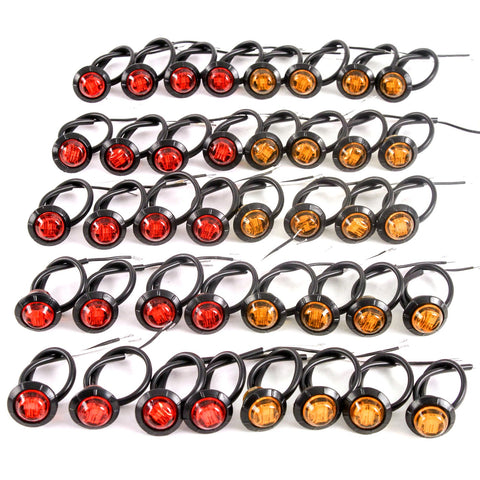 20) 3/4 Inches Amber & Red LED Clearance Side Marker Lights Truck Trailer Pickup Flush