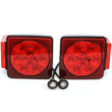 Led Pair Trailer Square Tail Light under 80 Inches & (2) 3/4 Inches Clear Side Marker Lights