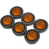 (6) Amber LED 2 Inches Round Side Marker Light Kits with Grommet Truck Trailer RV