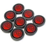 (8) Red LED 2 Inches Round Side Marker Light Kits with Grommet Truck Trailer RV