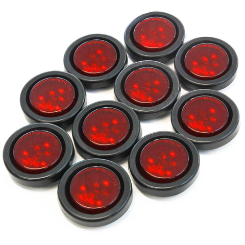 (10) Red LED 2 Inches Round Side Marker Light Kits with Grommet Truck Trailer RV