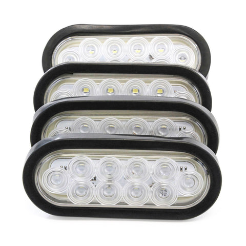 (4) 6 Inches Oval Clear LED Reverse Back-up Light Flush Mount Trailer Truck