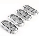 (4) 6 Inches Oval Red Clear Chrome LED Stop Turn Tail Light Surface Mount Trailer Truck