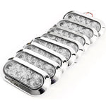 (8) 6 Inches Oval Red Clear Chrome LED Stop Turn Tail Light Surface Mount Trailer Truck